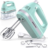 300W Hand Mixer with 5 Speeds + Turbo, 5 Stainless Steel Attachments – Powerful Kitchen Blender for Baking, GREEN